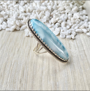 Natural Long Oval Larimar <b>Ring</b> Blue Stone <b>Silver</b> Jewelry Bulk Wholesale Manufacturer - Product Image 3