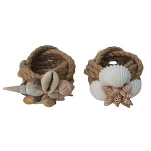 Ensemble d'anneaux de serviette en jute faits à la main |   Décoration de table style plage côtière, porte-serviettes en corde naturelle et coquillages, pour mariage, dîner, fête - Product Image 1