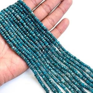 Perles d'apatite néon naturelle non taillées, forme rondelle, 3,5 - 4 mm, brin de perles d'apatite, 12,5 pouces, perles en pierre non taillées pour la création de bijoux - Product Image 3