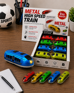 รถไฟของเล่นโลหะแบบดึงกลับ ขนาด 1:5 รูปทรงรถยนต์ ยางลบดินสอแบบยาง ของขวัญตั้งโต๊ะที่สมจริง - Product Image 1