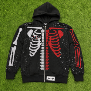 Sudadera con capucha y cremallera para hombre Sulstar, negra, con estampado de esqueleto, forro polar, estilo gótico, para otoño - Product Image 6
