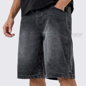 Shorts en jean stretch en coton pour hommes, style streetwear, décontractés d'été, délavés clairs/foncés, en gros - Product Image 1