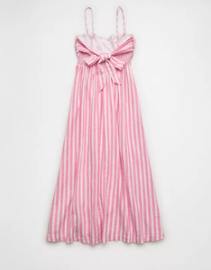 Robe longue bohème en coton rayé rose, sans manches, à volants, décontractée, col carré, écologique, robe d'été, robe de plage - Product Image 5