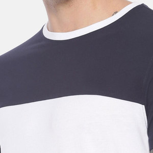 T-shirt à manches courtes pour homme, col rond, color-block, blanc, marine, rose, bordure contrastée, coupe classique, décontracté, tricoté, 100% coton - Product Image 6