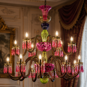 Lámpara de Araña de Cristal Rosa y Verde, Lujosa, Colgante, para Techo, para Villa, Hotel, Decoración Interior Clásica - Product Image 2