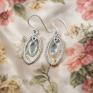 Blue Topaz Gemstone 925 Sterling Silver Handmade Dangle Earrings Boho Oval Shape Drop Hook Earrings Women Jewelry Gift <b>Sister</b> - Product Image 1