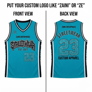 Maillot de basketball en gros 140 GSM en maille polyester, col mandarin, sangle réglable, séchage rapide, respirant, Teal, Noir, Blanc - Product Image 1
