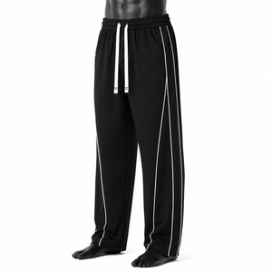 Pantalon de jogging ample en toile pour homme avec rayures latérales blanches, taille élastique, style décontracté streetwear, coupe baggy – Vente en gros - Product Image 4