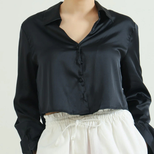 Blusa de Seda para Mujer, Manga Corta, Cuello en V, Color Sólido, Camisa Básica de Seda, Elegante, para Oficina, Informal, Holgada, de Satén - Product Image 6