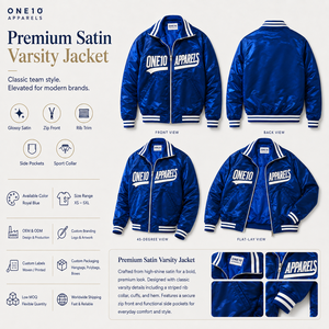 Chaqueta Varsity de Lana para Hombre con Logotipo Personalizado, Azul Satinado, con Estampado de Letras en la Parte Delantera, Cuello Camisero, Estilo Preppy, Bloques de Color - Product Image 3