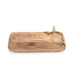 Antique Designer Wooden Food <b>Serving</b> <b>Tray</b> With <b>Gold</b> Metal Bird Accent Table Top Coffee <b>Serving</b> <b>Tray</b> For Hotel Wholesale Supplies - Product Image 1