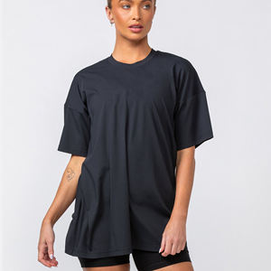 <b>Women</b> Oversized Crew Neck T-<b>Shirt</b> Solid Color Short Sleeve Knitted Loose Fit Breathable All Seasons <b>Black</b> - Product Image 5