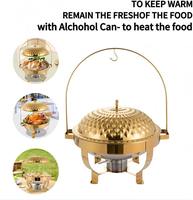 Plat de service rond en acier inoxydable poli miroir pour buffet, chauffe-plat avec couvercle en verre et bouton floral, unité individuelle, vente en gros