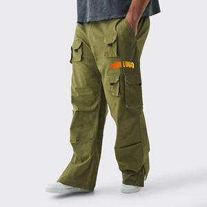 Pantalon cargo homme personnalisé vert olive, taille élastique, plusieurs poches, style workwear, pour l'automne, en toile tissée mi-lourde - Product Image 4