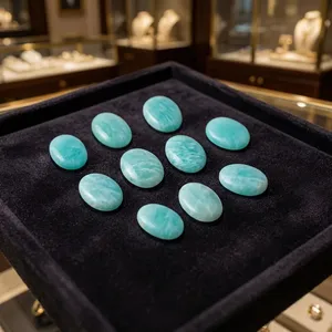 Cabochon ovale en amazonite naturelle, pierre précieuse en vrac de haute qualité, polie et calibrée, vente en gros pour la création de bijoux minimalistes - Product Image 1