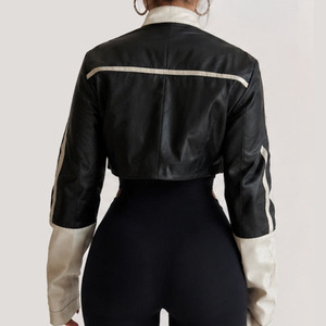 Women's PU <b>Leather</b> Cropped Moto <b>Jacket</b> | Racing Style Faux <b>Leather</b> <b>Jacket</b> | Wholesale Manufacturer - Product Image 2