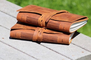 Journal intime fait à la main en cuir véritable Journal rétro en cuir de buffle pour la randonnée sans bois coton tapis fil à coudre - Product Image 5