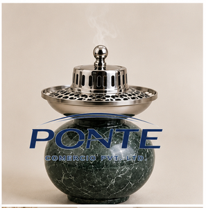 Luxury Green Marble Incense Burner With Stainless Steel Lid Premium Arabic Bakhoor Censer For Home <b>Decor</b> Meditation & Spa - Product Image 1