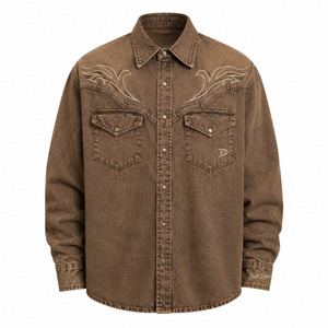 Camisa Vaquera Azul Lavado Estilo Vaquero Occidental con Bordado Personalizado, Corte Holgado, Chaqueta Retro de los 90 con Broches de Perla - Product Image 3