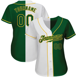 เสื้อเบสบอลเยาวชนแบบปักลายสไตล์อเมริกัน สีเหลืองและเขียว ลายบล็อกสีทั้งตัว แบบซับลิเมชั่น สั่งทำได้ - Product Image 6