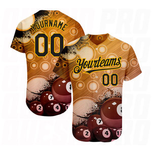 Camiseta de Béisbol Auténtica Personalizada con Diseño de Patrón 3D en Dorado y Negro - Product Image 1