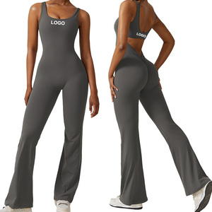 Mono deportivo cálido de manga larga para mujer, enterizo elástico de yoga de una pieza con pantalones acampanados, conjuntos informales - Product Image 6