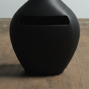 Modern Matte <b>Black</b> Metal <b>Flower</b> <b>Vase</b> Featuring A Slender Flared Neck Bulbous Body And Horizontal Cutout Accent For Decoration - Product Image 4