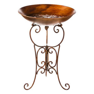 Baño para Pájaros de Metal Premium para Decoración de Jardín Exterior, Comedero para Pájaros con Pedestal de Hierro con Acabado en Cobre Rojo, en Oferta - Product Image 1