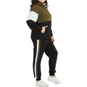 Conçu sur mesure multicolore grande taille femmes capuche quart fermeture éclair survêtement survêtement ensemble survêtement écologique - Product Image 1