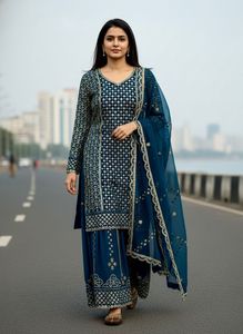 Ensemble Kurti Plazzo pour femmes, tenue traditionnelle élégante, parfaite pour les mariages, les occasions festives, les soirées et un look élégant - Product Image 3