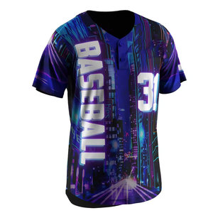 Camiseta de Béisbol Personalizada de Manga Corta con Botones, Impresión Sublimada, Absorbe la Humedad, Unisex para Adultos, Diseño 31 Baseball City - Product Image 1