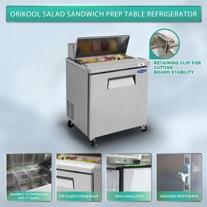 Orikool Tavolo Refrigerato Commerciale da 29 Pollici per Preparazione Sandwich e Insalate, con Piano di Taglio in Legno e Coperchio Protettivo - Product Image 5