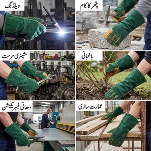 Guantes de soldadura de cuero vacuno de primera calidad, palma y pulgar reforzados, resistentes al fuego y al calor, con forro polar para trabajos pesados. - Product Image 5