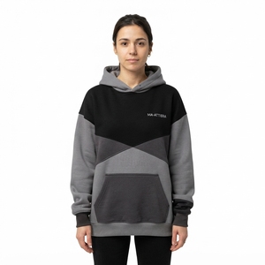 Women's Black <b>Grey</b> Color Block Hoodie Fleece Pullover <b>Sweatshirt</b> Kangaroo Pocket Casual Streetwear - Product Image 1