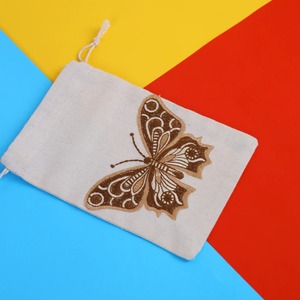 Top Selling Butterfly Embroidered Cotton <b>Drawstring</b> <b>Pouch</b> Bag For Jewelry Storage And Gift Packaging Use Available At Best Price - Product Image 3