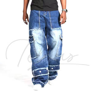 กางเกงยีนส์ทรงสตรีทแวร์ราคาถูก กางเกงยีนส์ทรงแบ็กกี้ขาตรงยาวสำหรับผู้ชาย กางเกงยีนส์ทรงแบ็กกี้ขากว้างแบบฟอกสีสำหรับผู้ชาย - Product Image 1