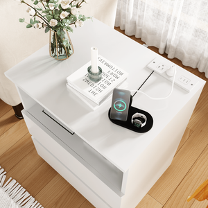 Set of 2 Fast USB C Charging End <b>Tables</b> Modern Wood <b>Storage</b> Cabinet with 2 Drawers Large <b>Storage</b> Nightstands for Sofa <b>Side</b> Use - Product Image 5