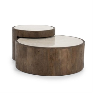 Midcentury Modern <b>Round</b> Mango Wood <b>Coffee</b> <b>Table</b> with <b>Nesting</b> Design Eco-Friendly Handmade Living Room Furniture - Product Image 5
