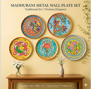 Madhubani Metal <b>Wall</b> <b>Plate</b> Set Handcrafted <b>Decorative</b> <b>Plates</b> 6 8 10 Inch Round Traditional Art Home Wedding Decor - Product Image 2