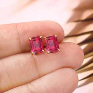 Pendientes de rubí de Mozambique, rojo radiante, plata de ley 925, chapados en oro de 14 quilates, joyería para mujer, regalo - Product Image 2