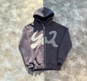 Sweat à capuche unisexe personnalisé 100% coton lourd avec fermeture éclair, impression en relief, toutes tailles avec étiquettes personnalisées et motif uni - Product Image 3