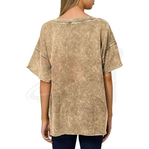 เสื้อยืดโอเวอร์ไซส์ผ้าฝ้ายฟอกทรงหลวม คอโอ แขนสั้น สีพื้น สไตล์ลำลองสำหรับผู้หญิง รุ่นใหม่ล่าสุด - Product Image 2