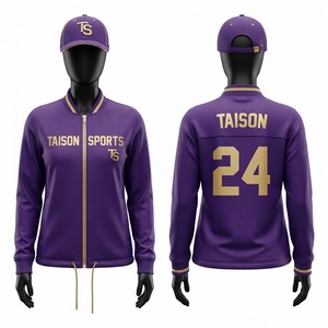 เสื้อแจ็คเก็ตเบสบอลแบบยูนิเซ็กซ์ 330 GSM ผ้าฟลีซกันน้ำ มีฮู้ด ผลิตจากโพลีเอสเตอร์ถักคุณภาพสูง สีกรมท่า-ทอง ซิปด้านหน้า แต่งขอบยางยืด สามารถสั่งทำได้ - Product Image 1