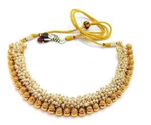 Gold Plated Zircon Necklace Earring Headpiece <b>Set</b> Imitation <b>Pearl</b> Beads Flower Design Classic Ethnic Wedding <b>Jewelry</b> Third Party - Product Image 3