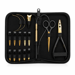 Professional Hair Extension Tools Kit Black Gold Plated <b>Pliers</b> Scissors Clips <b>Set</b> Custom Logo Two Hole Micro beads <b>plier</b> - Product Image 1