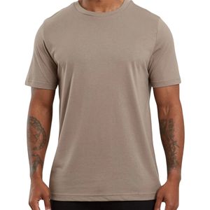เสื้อยืดสีเบจเรียบง่ายสำหรับผู้ชาย ผ้าฝ้าย สกรีนโลโก้ได้ ออกกำลังกาย ฟิตเนส ลำลอง แขนสั้น เสื้อยืดพื้นฐาน ขายส่ง OEM เสื้อเปล่า - Product Image 2