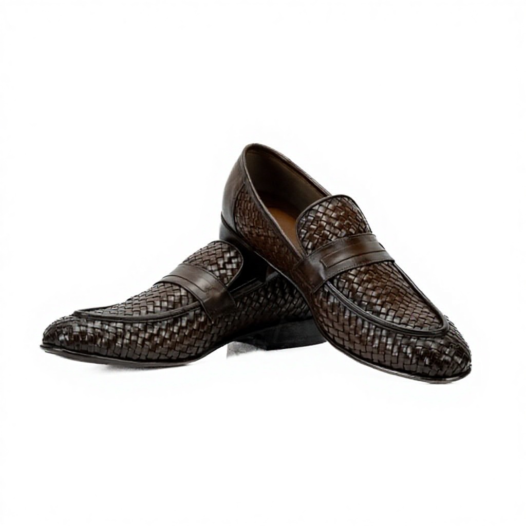 designer dress loafers Kazimar Black Low MOQ Wholesale woven leather loafers men