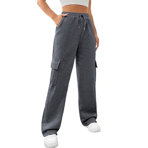 Men's Gray Cargo Sweatpants Elastic Waist Drawstring Loose Fit Multiple Pockets Casual Winter Knitted <b>Fleece</b> Vintage Acid <b>Pants</b> - Product Image 4