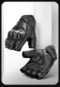 Gants de moto rétro d'été en cuir noir perforé, demi-doigts, pour hommes, pour le motocross et la conduite décontractée en extérieur - Product Image 4