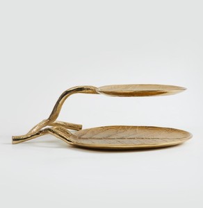 Premium Polished Aluminum Leaf Shape <b>Serving</b> Tray <b>Set</b> Luxury Wedding Gold Finish Decorative <b>Dish</b> for Tabletop Gifting Dining - Product Image 3